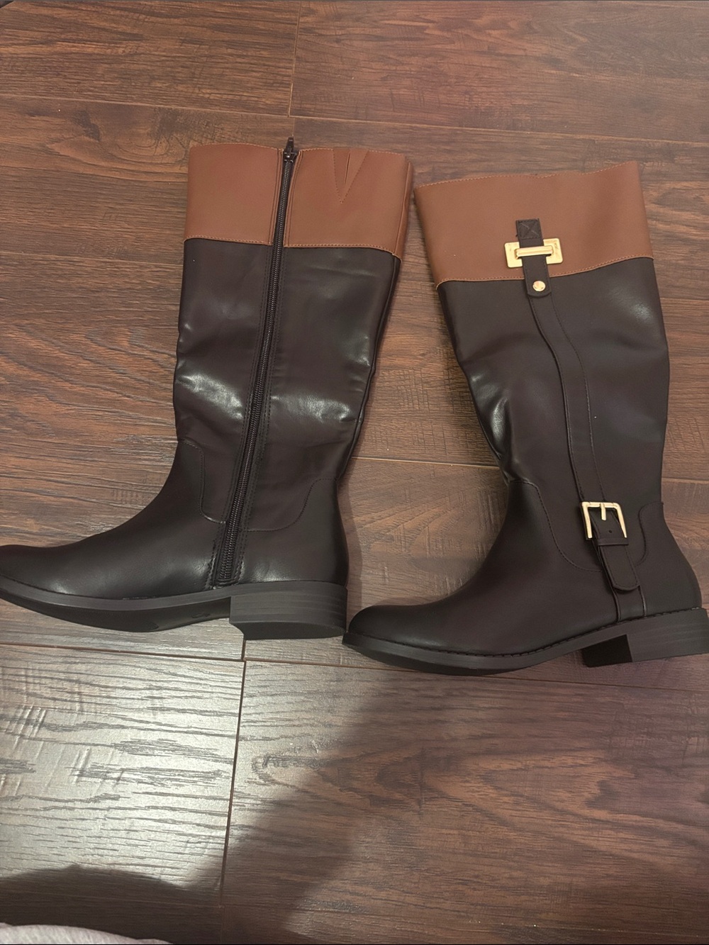 Karen Scott Two-Tone Black and Brown Riding Boots with Buckle